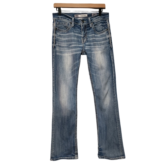 BKE CARTER Bootleg Jeans Womens Size 29 Long Medium Wash Embroidered Pockets - Picture 2 of 12